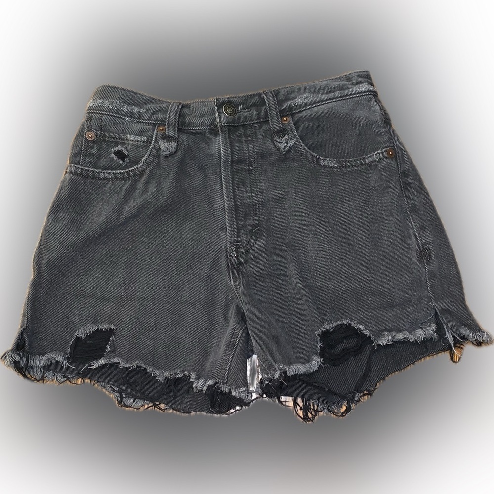 We The Free People Gray Vintagecore High Waist Cut Off Frayed Jean Shorts 25